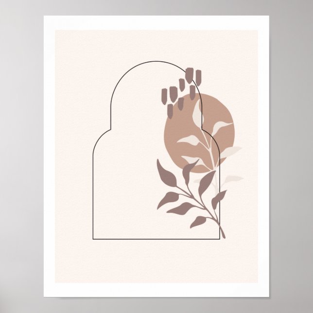 Neutral Botanical Leaves Simple Line Arch Collage Poster (Front)