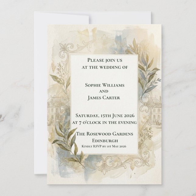Neutral Botanical Wedding Invitation (Front)