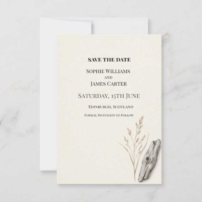Neutral Botanical Wedding Save The Date (Front)