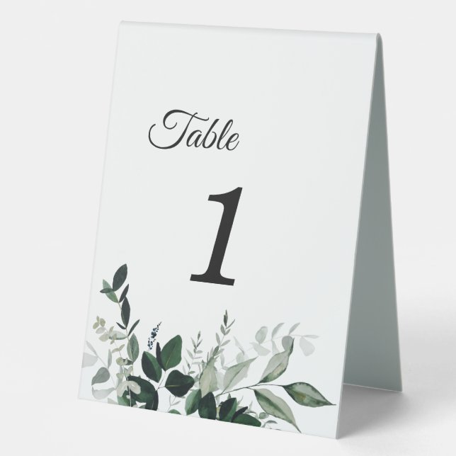 Neutral Botanical Wedding Table Number Tent Sign (Front)
