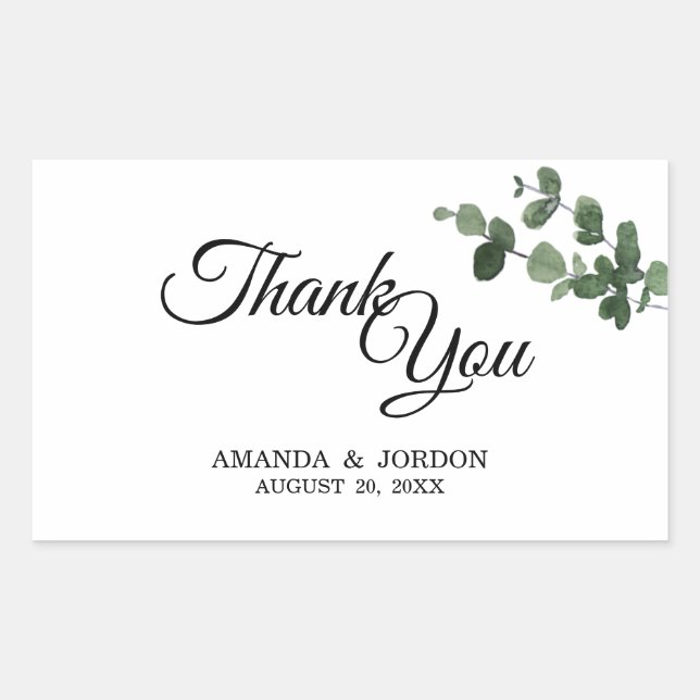 Neutral Botanical Wedding Thank You Rectangular Sticker (Front)