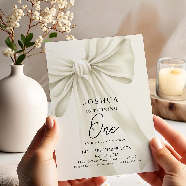 Neutral Bow 1st Birthday  Invitation (Creator Uploaded)