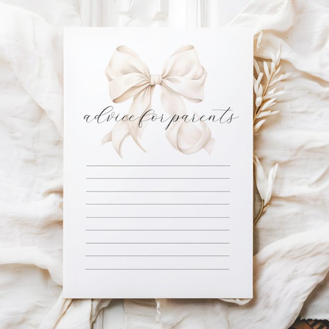 Neutral Bow Advice for Parents Baby Shower Card (Creator Uploaded)