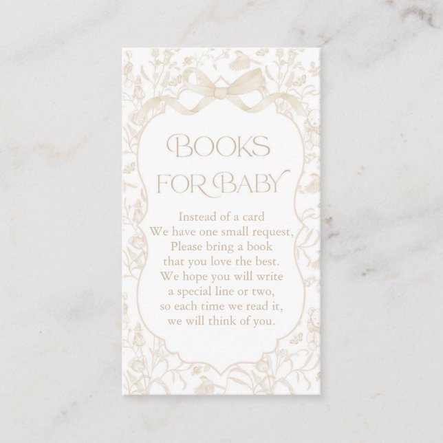 Neutral Bow Baby Shower Book  Enclosure Card (Front)