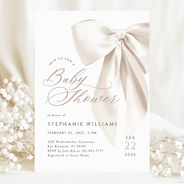 Neutral Bow Baby Shower Invitation (Creator Uploaded)