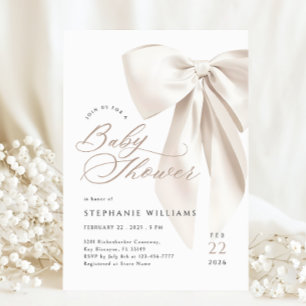 Neutral Bow Baby Shower Invitation