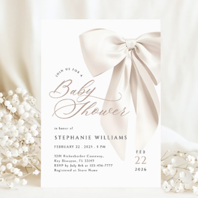 Neutral Bow Baby Shower Invitation (Creator Uploaded)