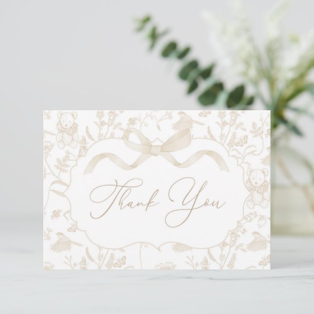 Neutral Bow Baby Shower Thank You Card (Standing Front)