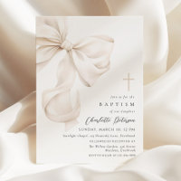 Neutral Bow Bow Baptism Invitation