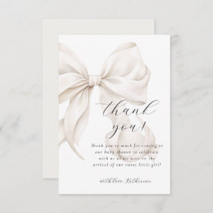 Neutral Bow White Baby Shower Thank You Card