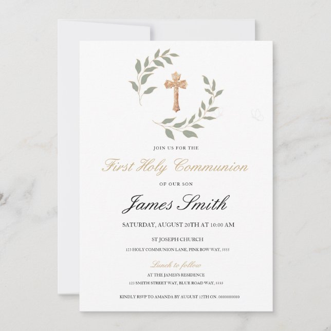 Neutral Boy Girl First Communion Invitation Editab (Front)
