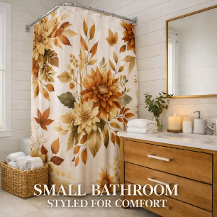 Neutral Bronze Cream Brown Floral Bathroom Shower Curtain