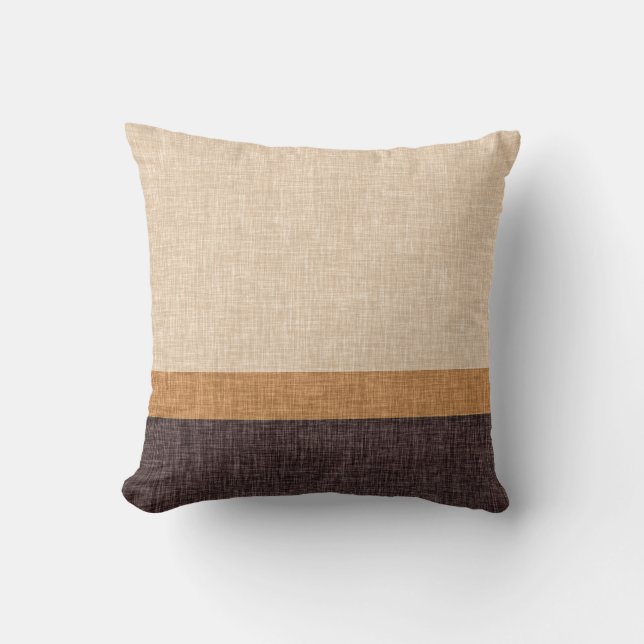 Neutral Brown and Caramel Taupe 3 Stripe Pattern Cushion (Front)