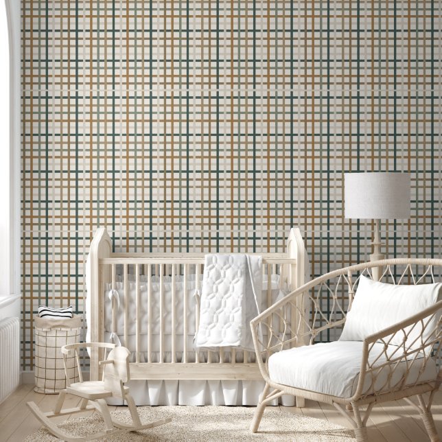 Neutral Brown and Green Plaid Wallpaper (Kids)