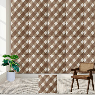 Neutral Brown and White Checkered Tile Pattern