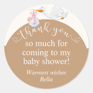 Neutral Brown Baby Shower Stork Thank You Sticker