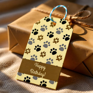 Neutral Brown Dog Paw Print Pattern for Pet Lovers Gift Tags