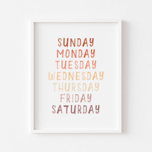 Neutral brown educational days of week poster