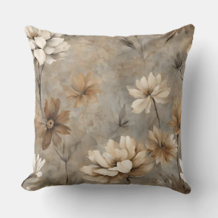 Neutral Brown Grey Beige Earthy Floral Cushion