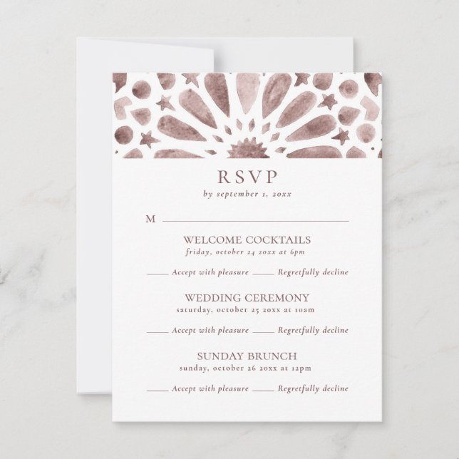 Neutral Brown Islamic Pattern Multi Event Wedding RSVP Card (Front)