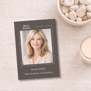 Neutral brown ivory photo birthday women invitation