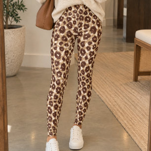 Neutral Brown Leopard Print Leggings