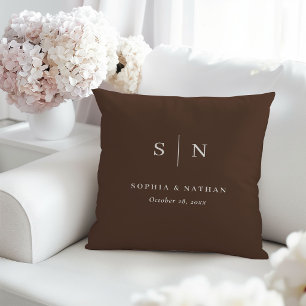 Neutral Brown Minimal and Chic Wedding Monogram Cushion