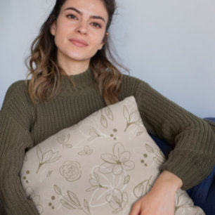 Neutral Brown Minimalist Modern Florals Cushion