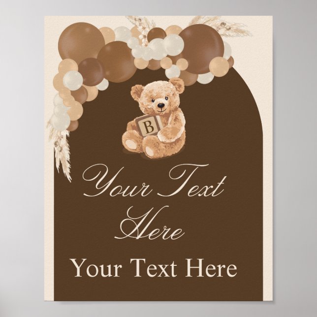 Neutral Brown Pampas Teddy Bear Signage Poster (Front)