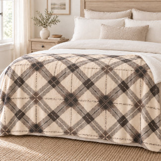 Neutral Brown Plaid Nordic Sherpa Blanket