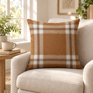 Neutral Brown Plaid Nordic Throw Pillow