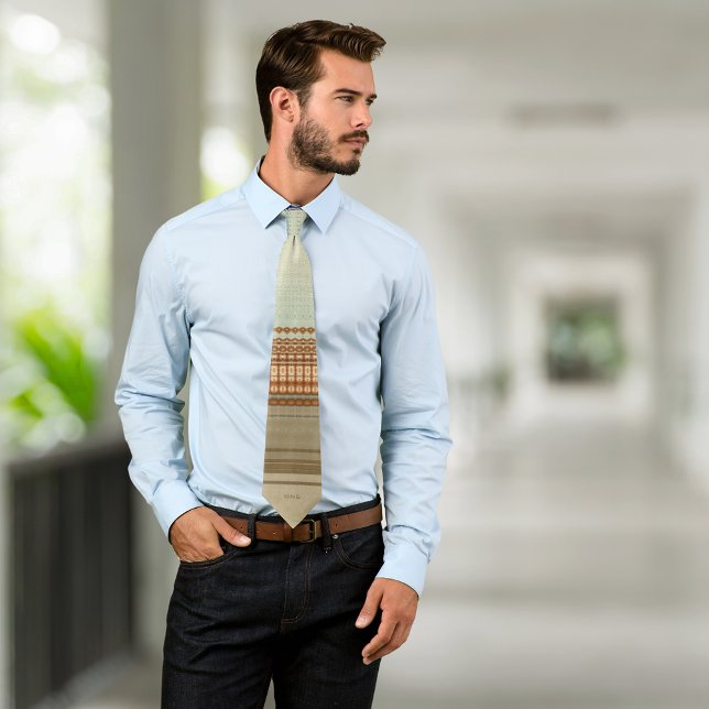 Neutral brown sage abstract contemporary monogram tie (Creator Uploaded)