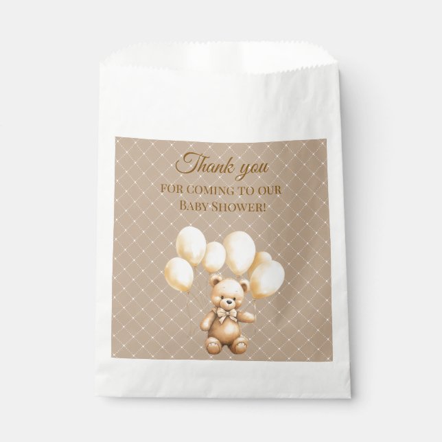 Neutral Brown Teddy Bear Baby Shower  Favour Bag (Front)