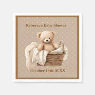 Neutral Brown Teddy Bear Baby Shower Paper Napkin