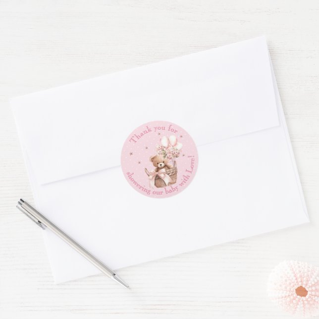 Neutral Brown Teddy Bear Baby Shower Thank You Classic Round Sticker (Envelope)