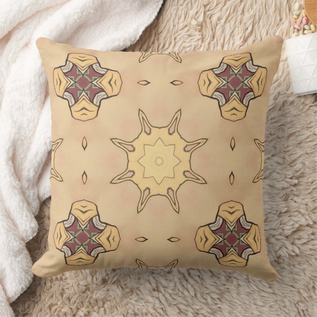 Neutral Browns Geometric Abstract Boho Sun Pattern Cushion (Blanket)