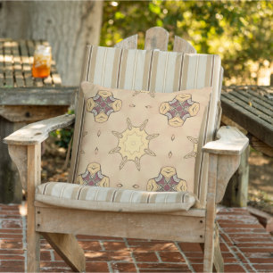 Neutral Browns Geometric Abstract Boho Sun Pattern Cushion