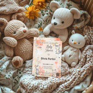 Neutral Bunny Baby Shower Invitation Watercolor Wo