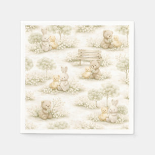 Neutral Bunny Bear Picnic Floral Garden (2) Napkin