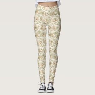 Neutral Bunny Bear Picnic Floral Garden (3) Leggings