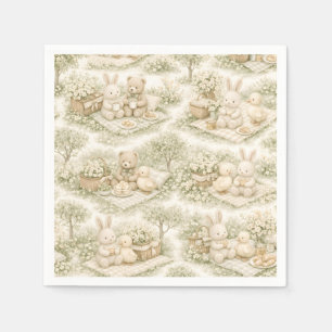 Neutral Bunny Bear Picnic Floral Garden (3) Napkin