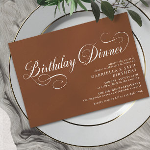 Neutral Burnt Orange Rust   Formal Birthday Dinner Invitation