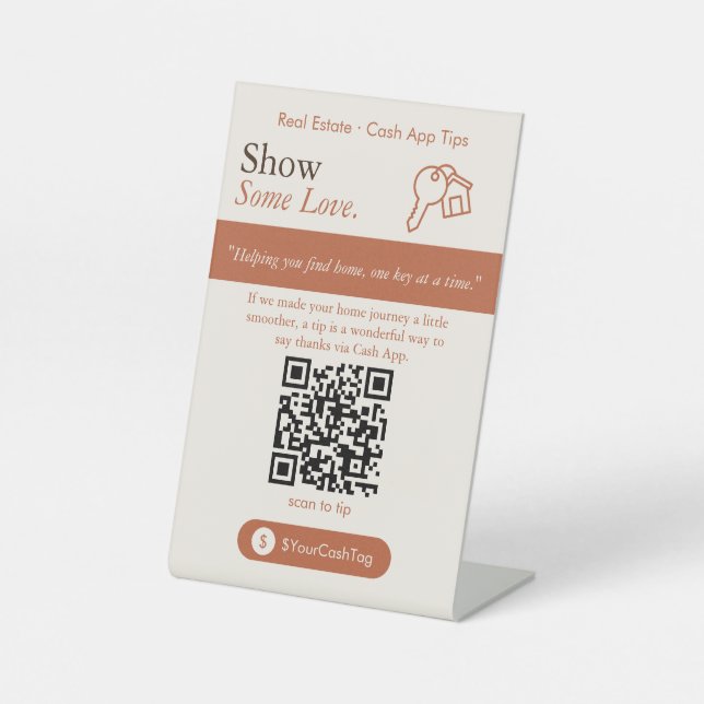Neutral Cash App Tips QR Code Sign | Cash App Tips (Front)