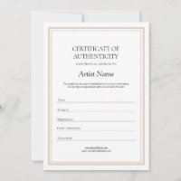 Neutral Certificate of Authenticity for Art