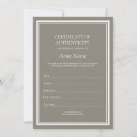 Neutral Certificate of Authenticity for Art