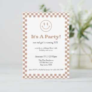 Neutral Chequered Rad Kid Invitation