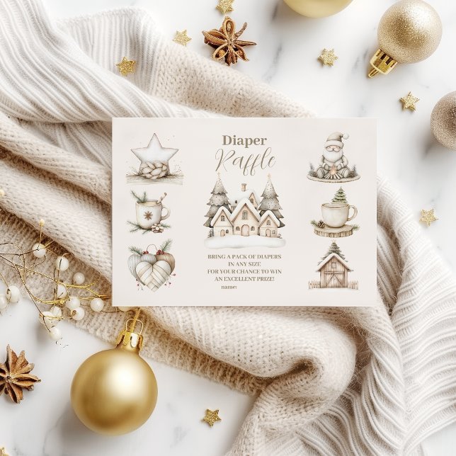 Neutral Christmas Collage Baby Show Diapper Raffle Enclosure Card (Creator Uploaded)