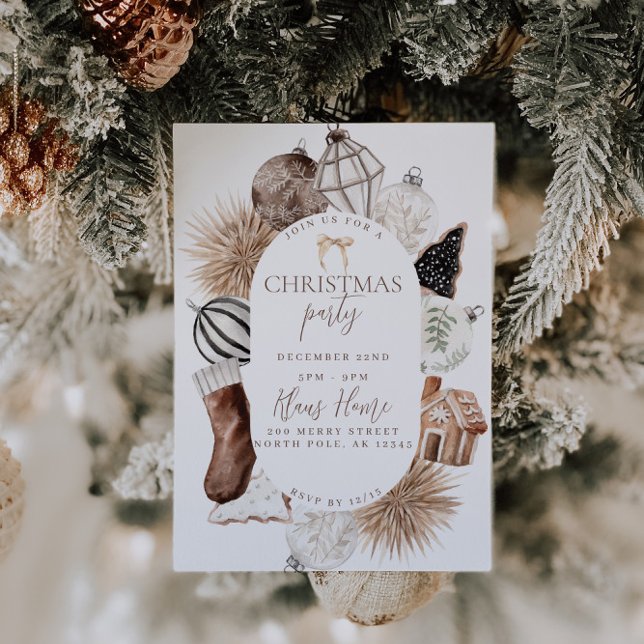 Neutral Christmas Party Invitation Boho Brown (Creator Uploaded)