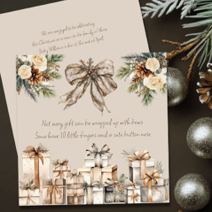 Neutral Christmas Pregnancy Poem Brown Bow Holiday Card