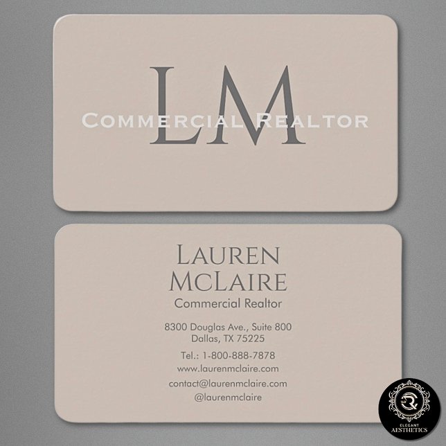 Neutral Classic Taupe Monogram Business Card (Creator Uploaded)